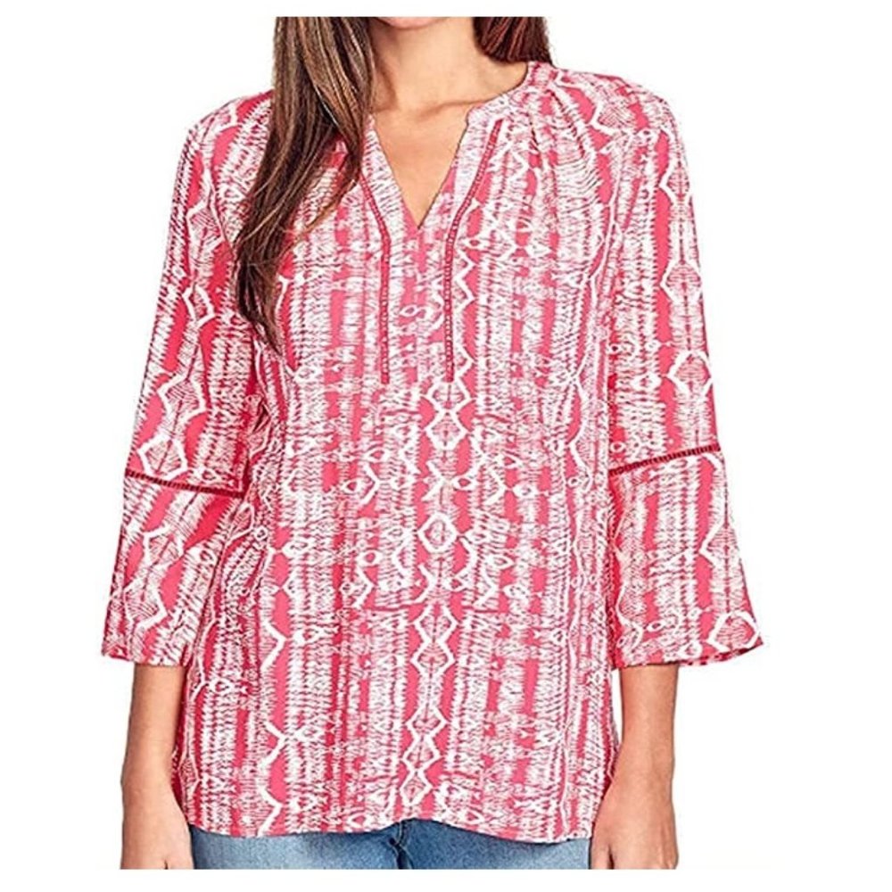 NWT Gloria Vanderbilt Women's Nova Flutter Sleeve Blouse Red, Size M $40 1B192